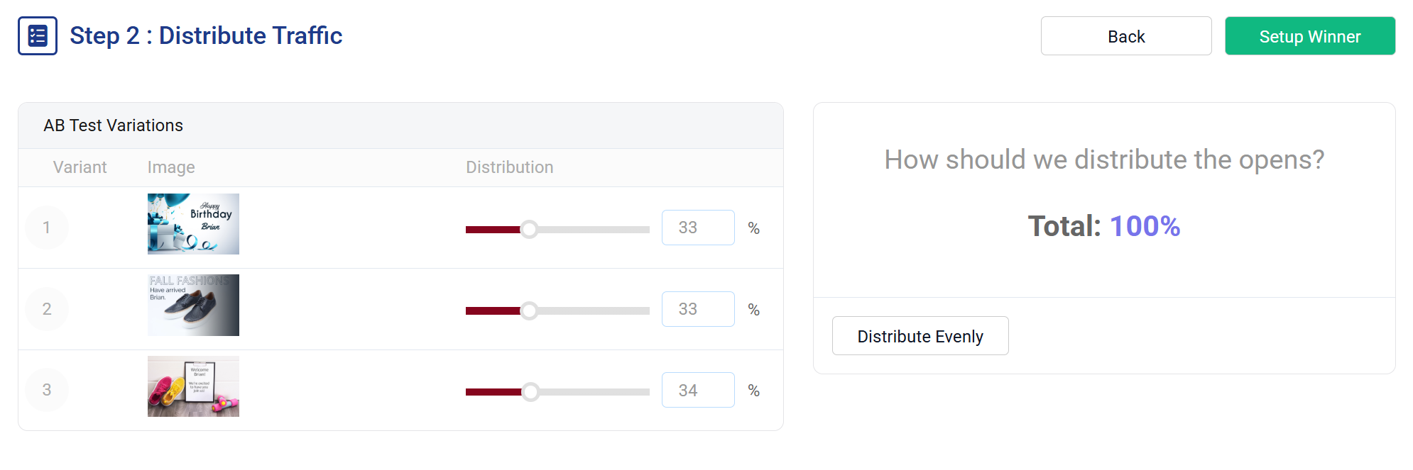 Traffic distribution settings