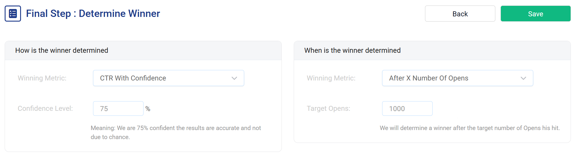 A/B test winner results