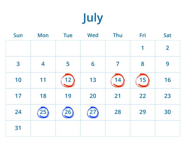 Calendar with highlighted dates