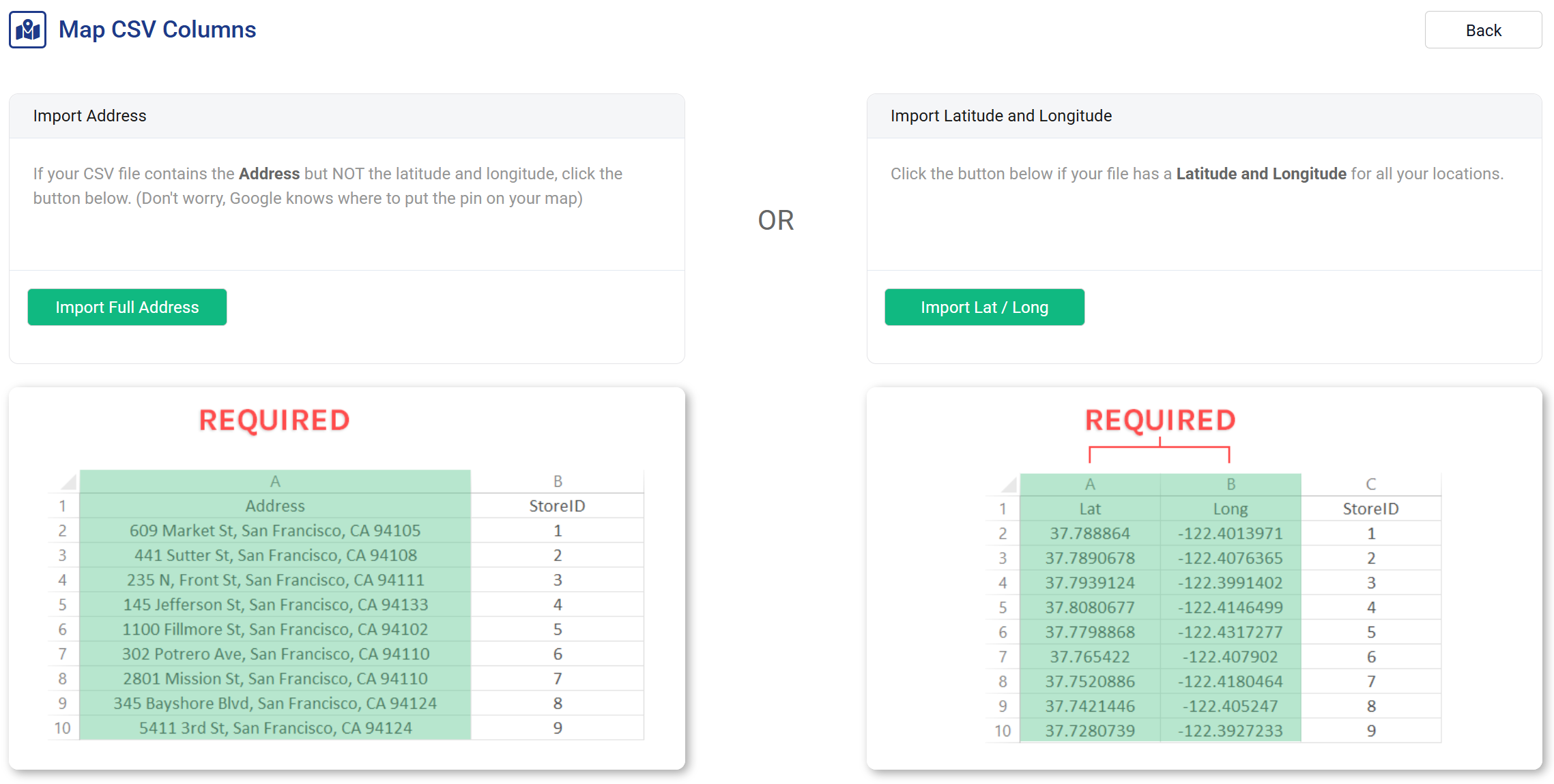 Location import interface