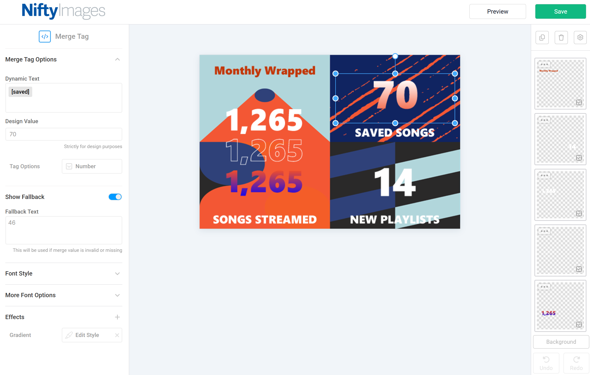 Dynamic number values in personalized image