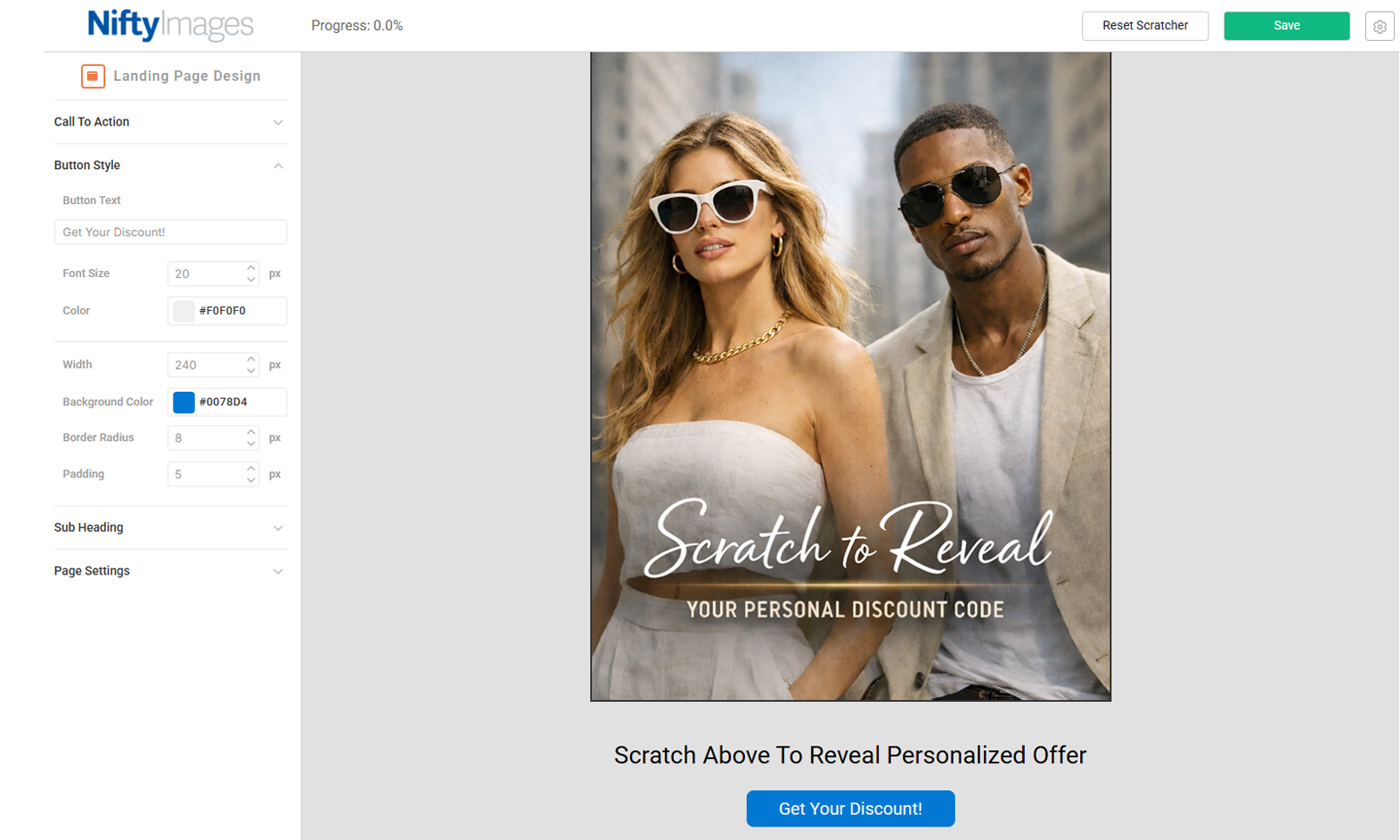 Hosted scratch-off landing page