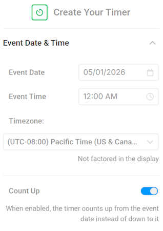 Timer Studio Count Up Mode example